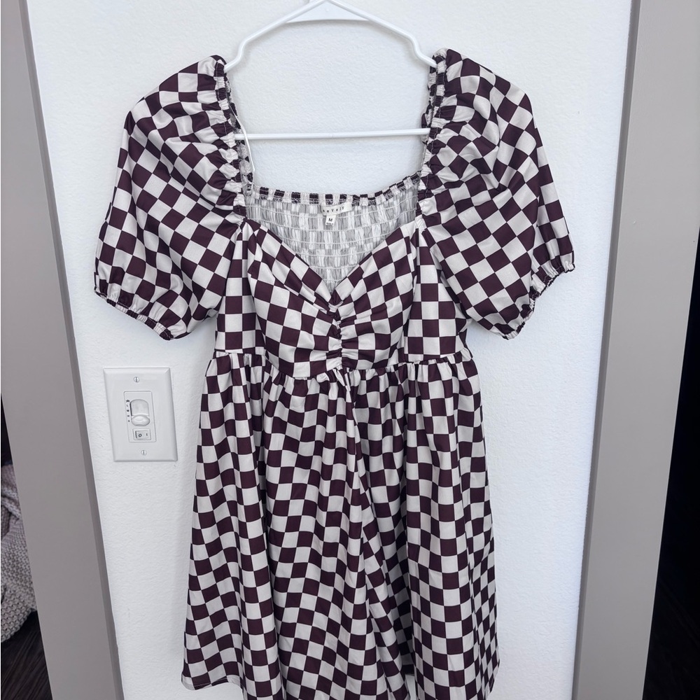 Checkered Puff Sleeve romper